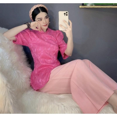 Đồ Lam Đi Chùa # Sẫm Tàu Vải Gấm Lá Cao Cấp