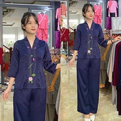 ĐỒ LAM ĐI CHÙA  Mẫu Sen Vải Lụa Pháp Cao Cấp