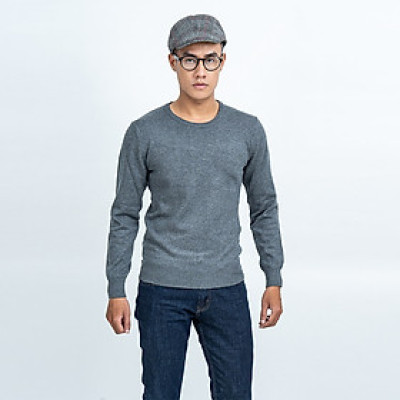 Áo len nam dài tay cổ tròn màu ghi đậm NOVELTY 180578T