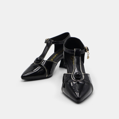 Giày sandal nữ cao gót 5 phân hàng hiệu rosata hai màu đen trắng ro535