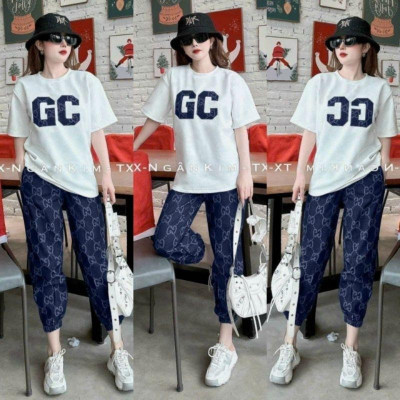 Sét đồ bộ nữ bigsize form rộng thêu chữ GC, sét bộ đồ mặc ở nhà siêu xinh