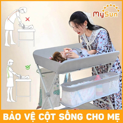 Bàn thay tã cho em bé thay bỉm, tắm nắng có bánh xe cao cấp MySun