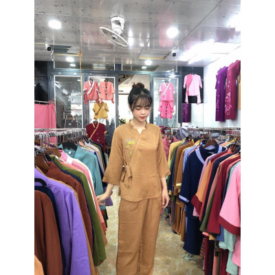 ĐỒ LAM ĐI CHÙA Cổ Ngôi Sao Vải Lụa Tằm Ướt