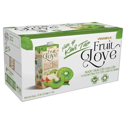 Thùng 12 hộp nước trái cây cao cấp Fruit Love VINAMILK Kiwi Táo (1L / Hộp)
