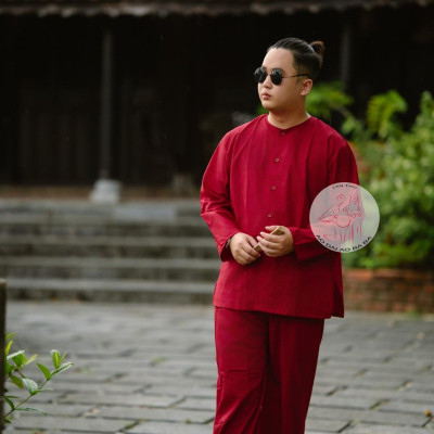 BIGSIZE Bộ áo bà nam truyền thống đỏ đô - Có bộ bà ba Bigsize- may sỉ bà ba toàn quốc - May bộ bà ba theo yêu cầu