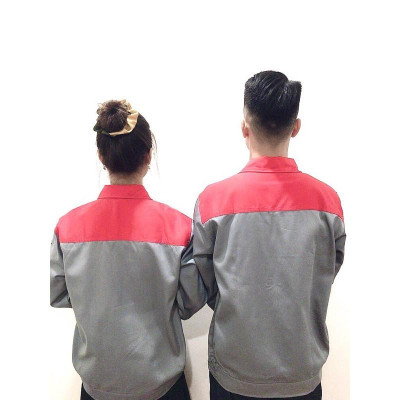 Quần áo kaki nam bảo hộ lao động dài tay khóa kéo shuni form rộng màu ghi xám phối đỏ - SHU006B