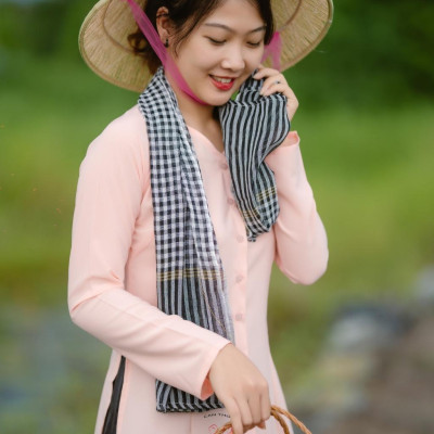 Bộ bà ba lụa hồng cam quần phi đen - Có bộ bà ba Bigsize- may sỉ bà ba toàn quốc - May bộ bà ba theo yêu cầu