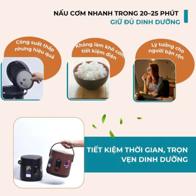 Nồi Cơm Điện Mini 0,8L Bennix Thailand BN-MRC08. hàng chính hãng Bảo hành 12 tháng
