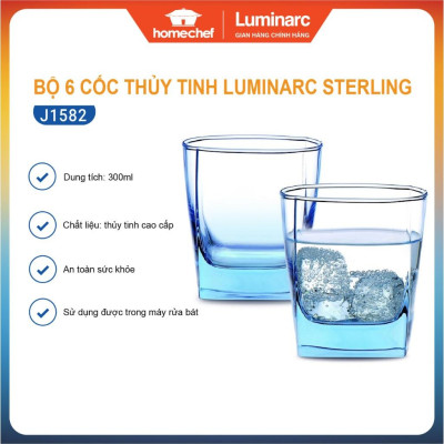 Bộ 6 cốc (ly) thủy tinh vuông thấp Luminarc Sterling 30cl - J1582 | Hàng chính hãng