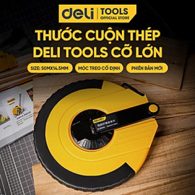 Thước cuộn 50m Deli Cao Cấp - Thước cuộn siêu dài có móc giữ cố định - vạch chia rõ