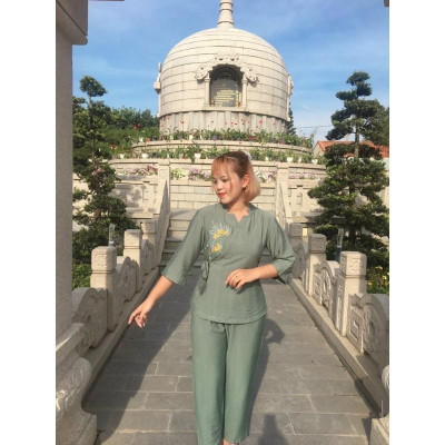 Đồ Lam Đi Chùa Hoa Mẫu Đơn nơ