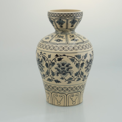 Bình hoa thiên phúc gốm Chu Đậu (S5) - Kích thước F16 x H28 (cm)