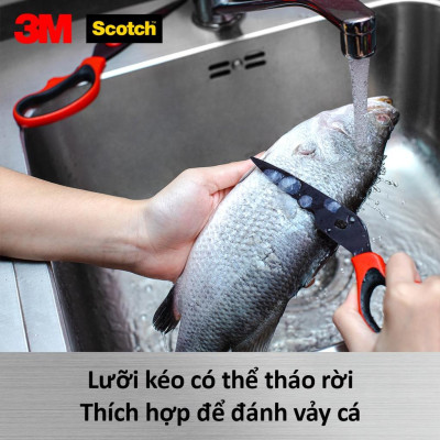 Kéo nhà bếp Scotch 3M tay cầm màu đỏ cao cấp có thể tháo rời, lưỡi kéo sắc bén, chống gỉ sét, kháng khuẩn KS-DTR, Red