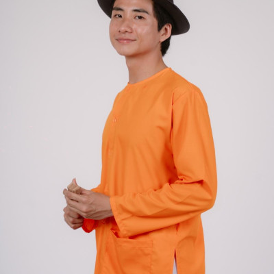 Bộ áo bà ba nam phối áo cate cam+ Quần phi trắng - Có bộ bà ba Bigsize