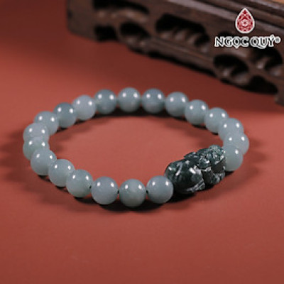 Vòng tay đá cẩm thạch lam ngọc mix tỳ hưu hạt 7mm mệnh thủy, mộc - Ngoc Quý Gemstones