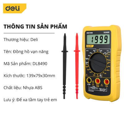 Đồng hồ vạn năng Deli chính hãng - Màn hình LED kỹ thuật số - Phạm vi đo 600V - Hàng chính hãng - DL8490