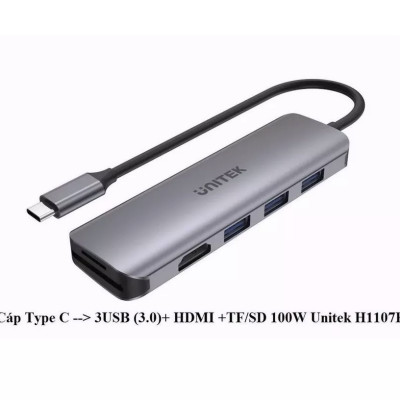 CÁP CHUYỂN TYPE-C RA 3 USB 3.0 + HDMI + TF/SD UNITEK H1107F HÀNG CHÍNH HÃNG 