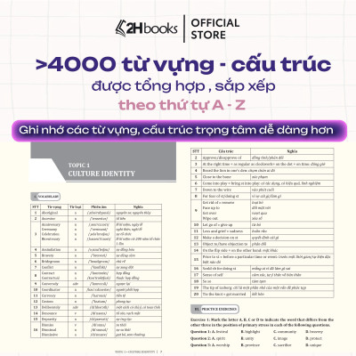 Sách 30 Chủ đề từ vựng Tiếng Anh, 4000 từ vựng, 2000 câu hỏi trắc nghiệm, tiếng anh cô Trang Anh, Tập 2, 2HBooks