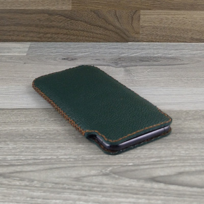 Bao Da Túi Rút dành cho iphone xs max Da Bò Hạt Màu Xanh Rêu