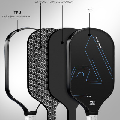 Vợt Pickleball Carbon T700 Pro mặt vợt phủ cacbon, khối lượng siêu nhẹ mặt nhám bám bóng 16mm - PK07