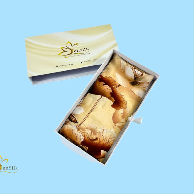 100% Silk Print Scarf - Khăn Lụa Tơ Tằm in White Lotus - Quà Tặng Cao Cấp SenSilk KLDI03 180x55cm