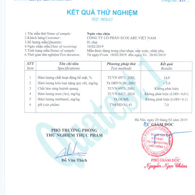 Nước rửa chén hữu cơ Bồ hòn Ecocare tinh dầu Quế 2000ml 