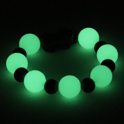 Vòng chuỗi đeo tay đá dạ quang 14 ly ( size lớn ) charm tỳ hưu và bi inox, vòng tay chuỗi hạt