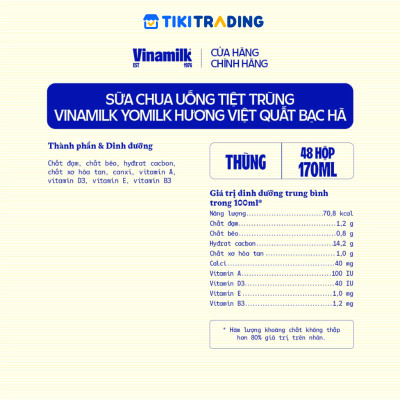 Thùng 48 hộp sữa chua uống hương việt quất bạc hà Yomilk 170ml