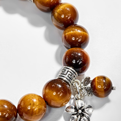 Vòng tay thạch anh mắt hổ vàng nâu phối hồ ly & hoa 5 cánh (10mm) Ngọc Quý Gemstones