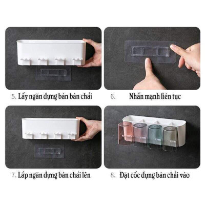 Kệ Để Bàn Chải Kem Đánh Răng 4 Cốc, Gía Để Đồ Nhà Tắm Cao Cấp Không Cần Khoan Tường (Tặng Miếng Dán)