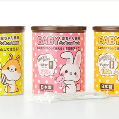 Combo 02 Hộp tăm bông ngoáy tai in hoạt hình ngộ nghĩnh cho bé Sanyo - Made in Japan