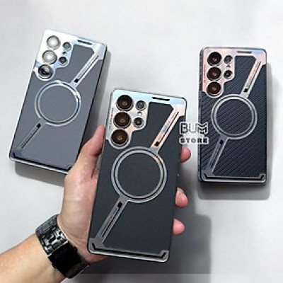 Ốp Lưng Da Từ Tính Cho Samsung Galaxy S25 Ultra Giả Kim Loại Bảo Vệ Camera DESIGNED BY GKK