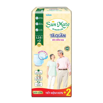 [Mẫu mới] Combo 2 Tã quần SunMate siêu mềm mại G1 mới size L-16+2 miếng