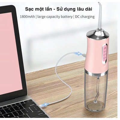 Máy Tăm Nước Cầm Tay Oral Irrigator Sạc Pin Tiện Dụng, Tăm Nước Vệ Sinh Răng Miệng Công Nghệ Châu Âu - Tặng Kèm 4 Đầu