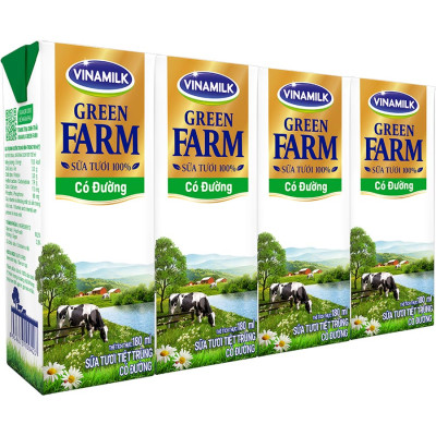 Thùng 48 hộp Sữa Tươi Tiệt Trùng Vinamilk Green Farm có đường 180ml