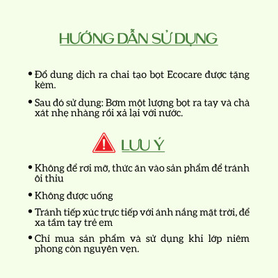 Nước rửa tay hữu cơ diệt khuẩn dạng bọt hương Quế 4L thương hiệu Ecocare