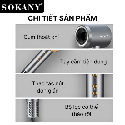 Máy sấy tóc 2 chiều nóng lạnh SOKANY SK-14020 công suất lớn 2400W, cung cấp ion âm chăm sóc tóc chuyên nghiệp - HÀNG CHÍNH HÃNG