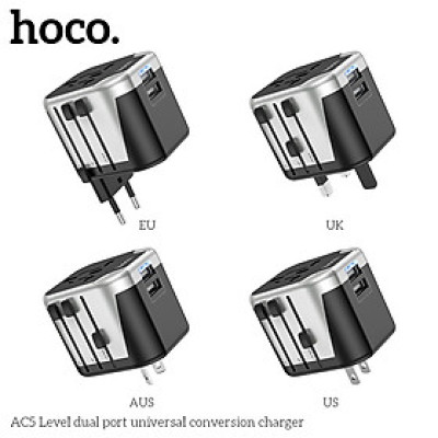 Ổ cắm du lịch nhật bản, quốc tế, đa năng sạc nhanh có 2 cổng USB ổ cắm dòng điện phù hợp các loại chân cắm 4 chân cắm US - UK - EU - AUS AC5- Hàng chính hãng