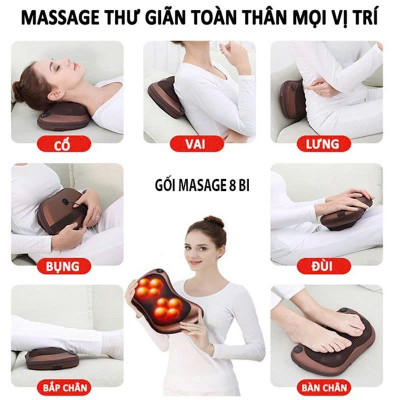 Gối Massage Hồng Ngoại 8 Bi Đảo Chiều -Massage Cổ, Vai, Gáy , Kèm Tẩu Sạc Trên Xe Hơi Vô Cùng Tiện Lợi