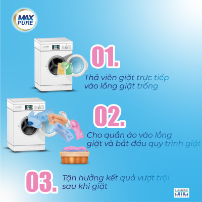 Túi viên giặt Maxpure Hương Huyền Thoại 30v tặng vỉ viên treo bồn cầu Evershine hương Chanh