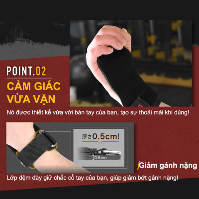 Lysin - đai hỗ trợ bảo vệ cổ tay, lòng bàn tay chất liệu da lộn thoáng khí, chống trượt, găng tay tập gym dây kéo lưng lifting straps tập deadlift kéo xà nâng tạ