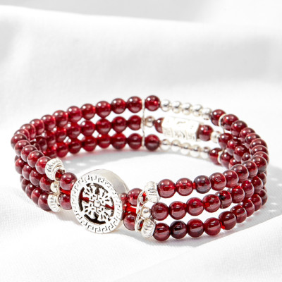 Vòng tay ngọc hồng lựu 3 line phối charm tròn Ngọc Quý Gemstones