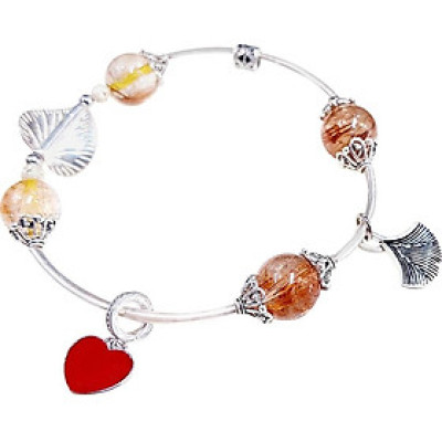 Vòng Tay Laliz Mệnh Hỏa Thổ Đá Thạch Anh Tóc Đỏ Mix Charm Trái Tim Đỏ Lat.45