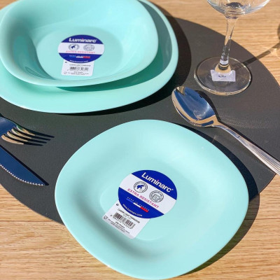 Đĩa (dĩa) thủy tinh sâu lòng Luminarc Carine 21cm xanh ngọc, dùng lò vi sóng, sản xuất Pháp - P4251