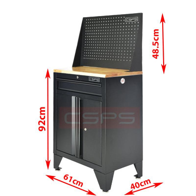 Tủ dụng cụ CSPS 61cm- 01 hộc kéo màu đen chân tủ có ván gỗ kèm vách lưới