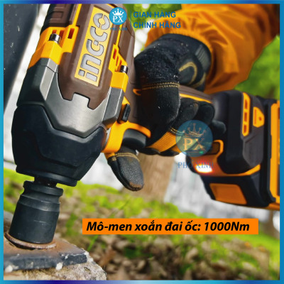 Máy siết bulong INGCO 850NM xe ô tô xe máy xe tải tháo mở ốc bulong pin KHÔNG CHỔI THAN CIWLI2085 kèm 1 sạc 2 pin 4ah