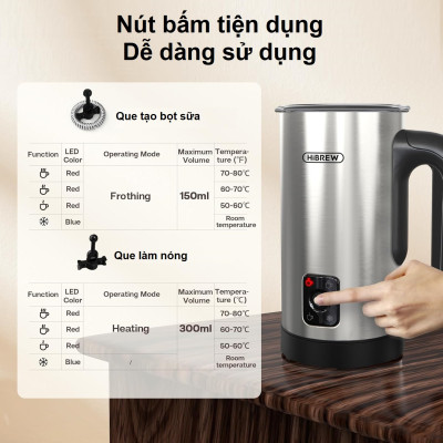Máy tạo bọt sữa Nóng và Lạnh 4 trong 1. Thương hiệu Mỹ cao cấp HiBREW - M3A. Hàng chính hãng