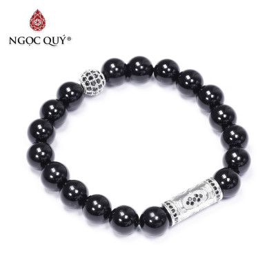 Vòng tay đá obsidian phối charm hợp kim 8mm mệnh thủy, mộc - Ngọc Quý Gemstones