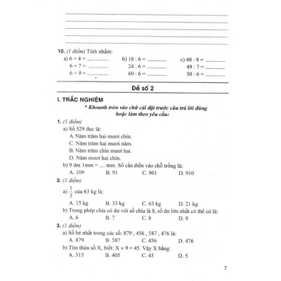 Bộ Đề Kiểm Tra Môn Toán Lớp 3 ( Dùng kèm SGK Chân Trời Sáng Tạo )