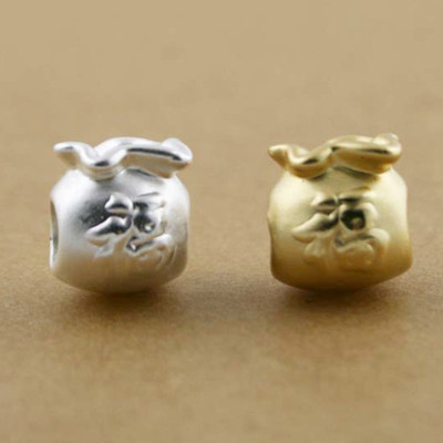 Combo 2 cái charm bạc túi may mắn xỏ ngang - Ngọc Quý Gemstones